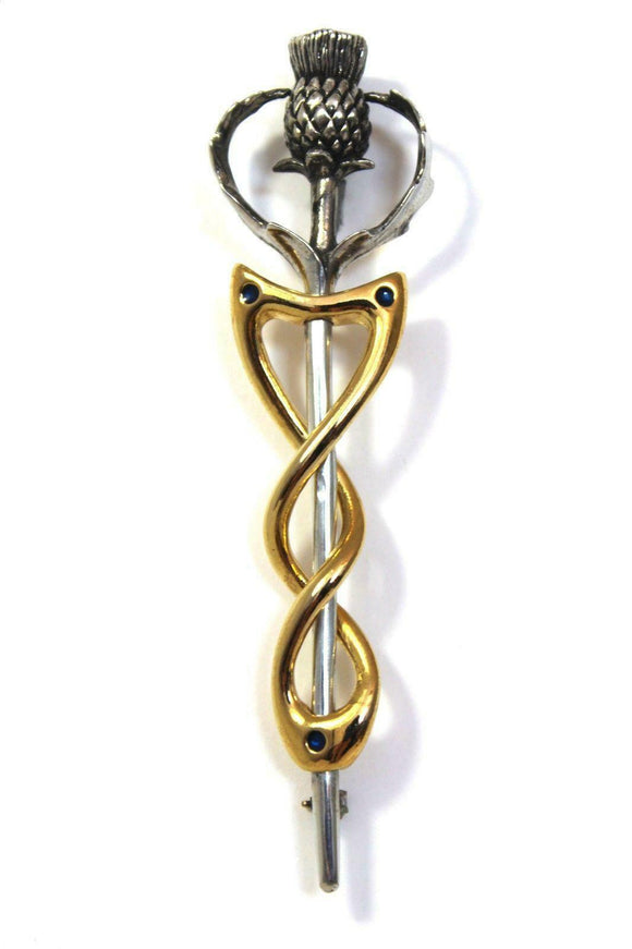 Scottish Thistle with Traditional Celtic Knot Twist in Two Tone Pewter Kilt Pin