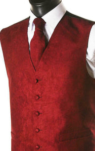 Suede Effect Gents Waistcoat Vest with Optional Matching Neck Tie - Red