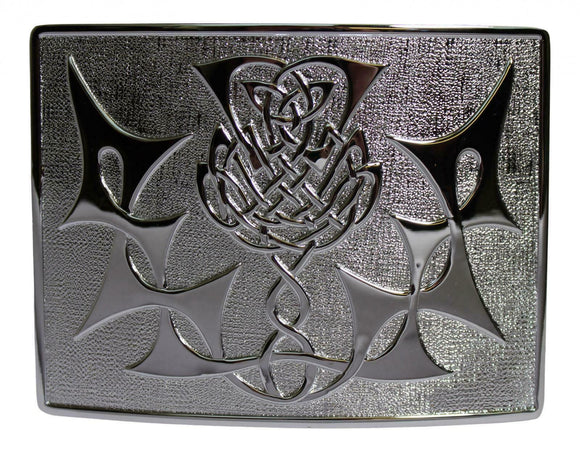 Highland Thistle Celtic Kilt Belt Buckle in a Highly Polished Chrome Finish