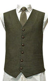 Mens Wool Blend Tweed Waistcoat Vest Gilet - Green Herringbone