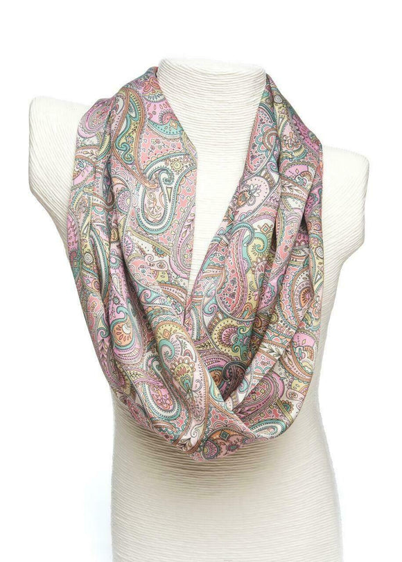 Ladycrow Luxurious Liberty Silk Satin Scarf - Pink Paisley Design