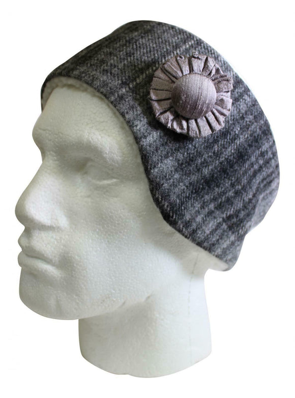 Stunning Grey Tweed Cosy Earwarmer Headband With Matching Corsage