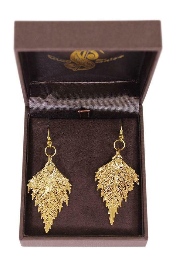 Two Skies Ltd Stunning Gold Plated Birch Leaf Dangle Hook Earrings