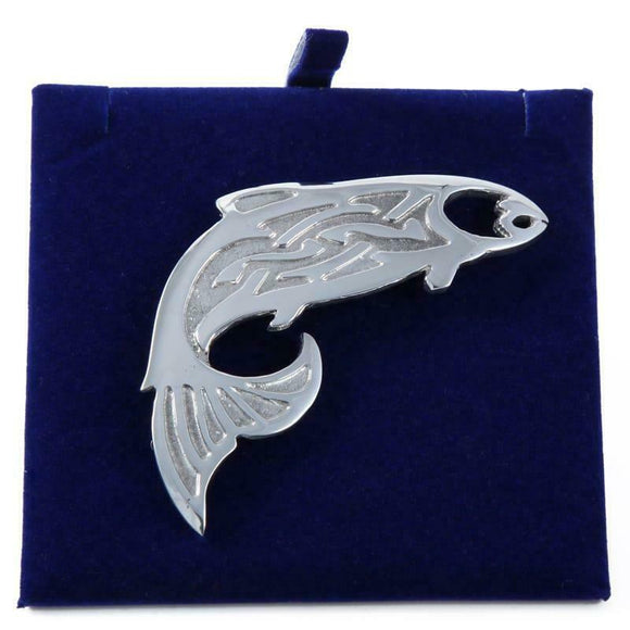 Stunning Highly Polished Pewter Scottish Fish Salmon Kilt Pin - Made in Scotland