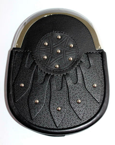100% Black Leather Boys Dress Sporran - Studded Targe