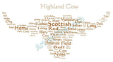 Art By The Loch Handmade Scottish Highland Cow Coo Word Art Picture