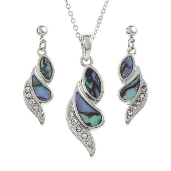 Tide Jewellery Inlaid Paua Shell Diamante Twist Necklace & Dangly Earring Set