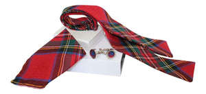 Luxury Royal Stewart Tartan Self Tie Bow Tie,Pocket Square & Silver Cufflink Set