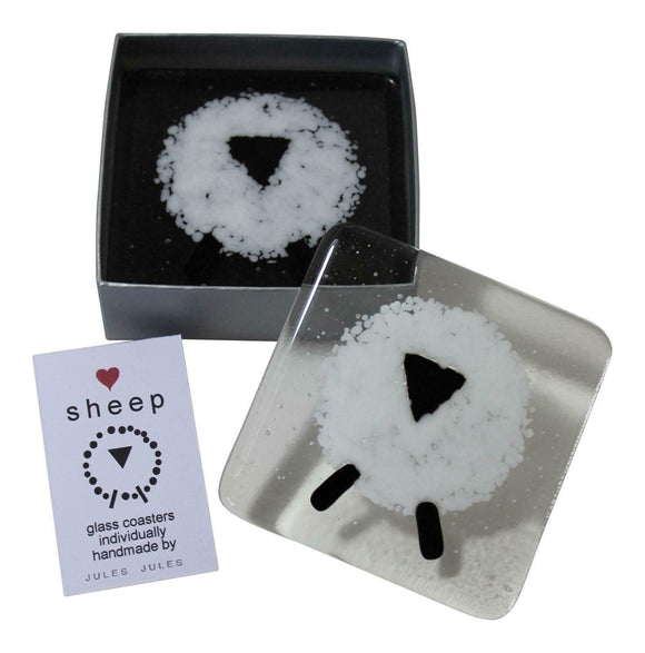 Pair of Fused Glass Coasters Featuring A Stunning White Sheep