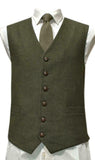 Mens Wool Blend Tweed Waistcoat Vest Gilet - Green Herringbone