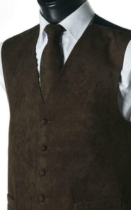 Suede Effect Gents Waistcoat Vest with Optional Matching Neck Tie - Brown