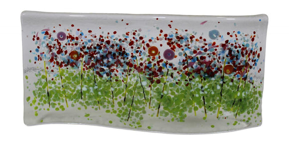 Jules Jules Hand Crafted Meadow Garden Scene Fused Glass Wave Panel