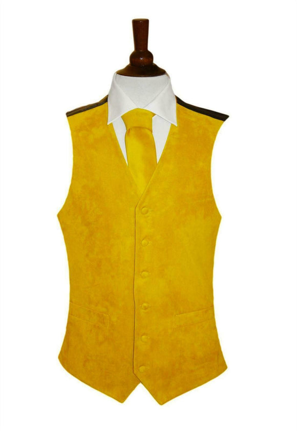 Suede Effect Gents Waistcoat Vest with Optional Matching Neck Tie - Gold
