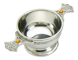Traditional Scottish 4 Inch Pewter Toasting Quaich, Eternal Celtic Handles-Topaz