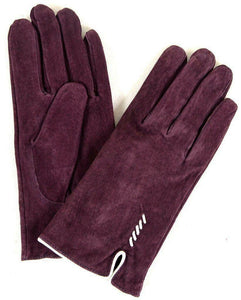 Eastern Counties British Suede Fleece Lined Ladies Gloves Purple & Cream Detail