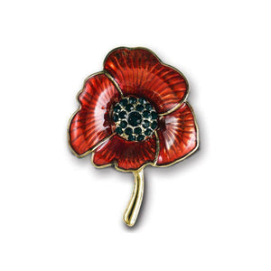 Alexander Thurlow Red Enamel Poppy Pin Brooch with Black Stone centre