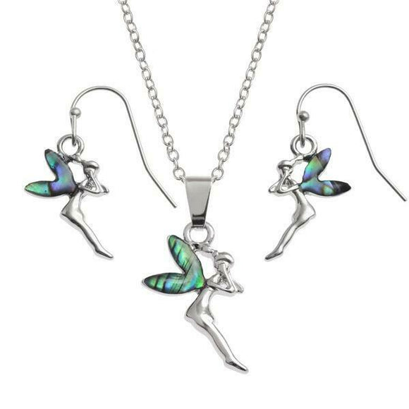 Tide Jewellery Inlaid Paua Shell Fairy Necklace & Dangly Earring Set