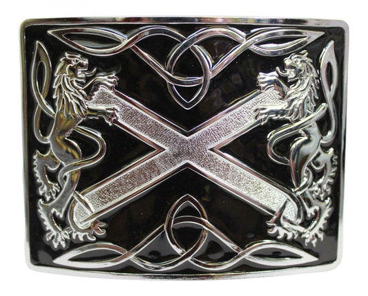 Black Enamel Chrome Saltire Lion Kilt Buckle