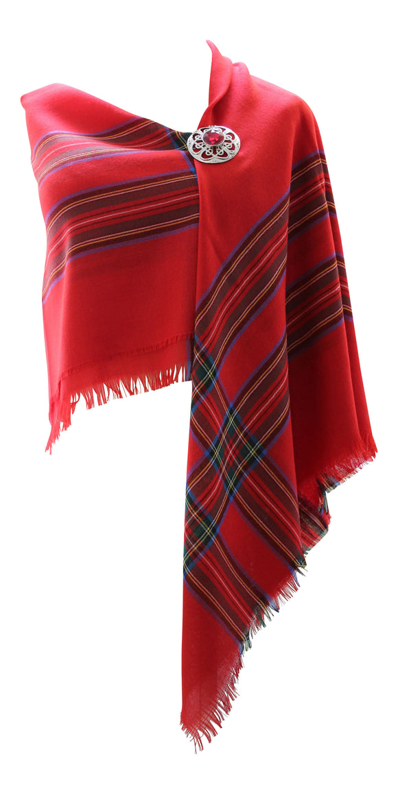 100% Pure Wool Authentic Traditional Scottish Border Shawl - Royal Stewart