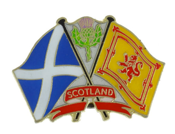 Lion Rampant with Scottish Thistle and Saltire Metal Pin Badge