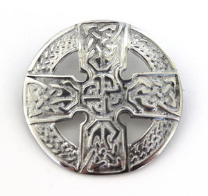 Stunning Scottish Celtic Cross Polished Pewter Plaid, Sash Brooch
