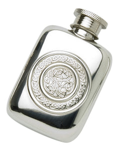 Stylish Slimline 1.5oz Polished Pewter Handcast Pocket Hip Flask Featuring Celtic Interlace Design
