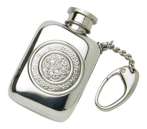 Stylish Slimline 1.5oz Polished Pewter Handcast Pocket Key Chain Hip Flask Featuring Celtic Interlace Design