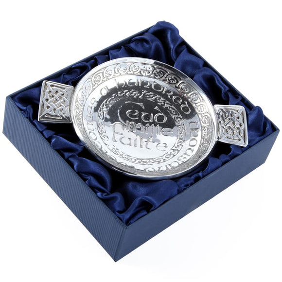 Scottish Pewter Celtic Toasting Quaich 'Ceud Mille Failte' - Hundred Thousand Welcomes
