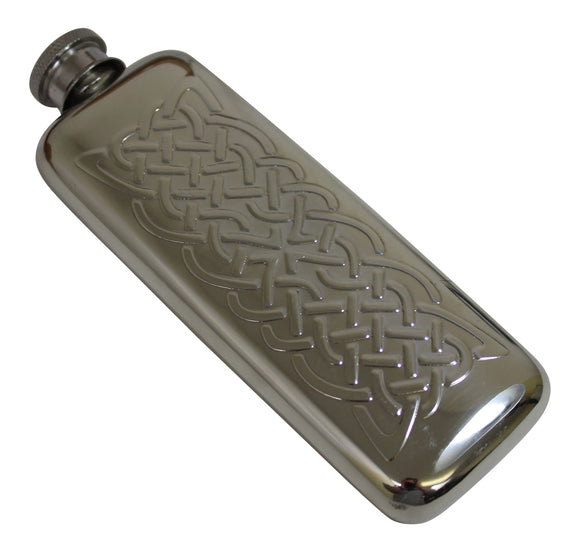 Stylish Slimline 3oz Polished Pewter Handcast Boot Hip Flask Featuring Celtic Rope Design