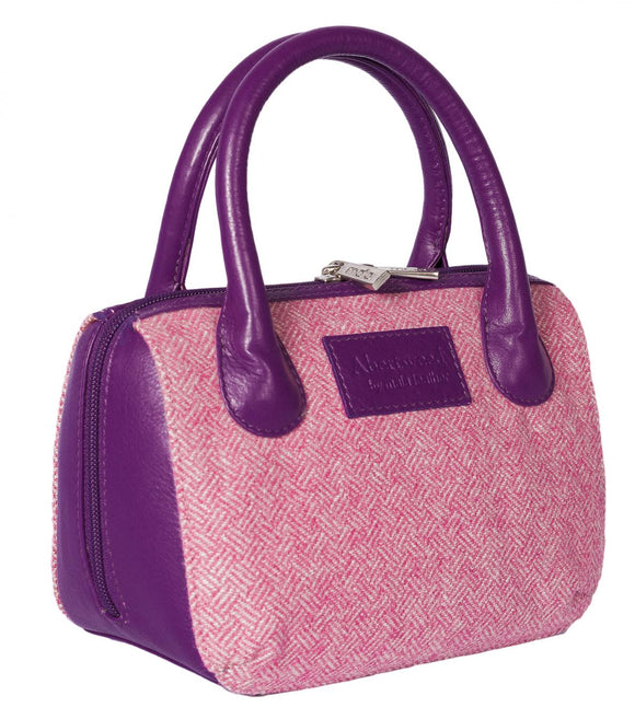 Mala Abertweed Collection British Leather in Purple with Pink Tweed Grab Purse Tote Handbag