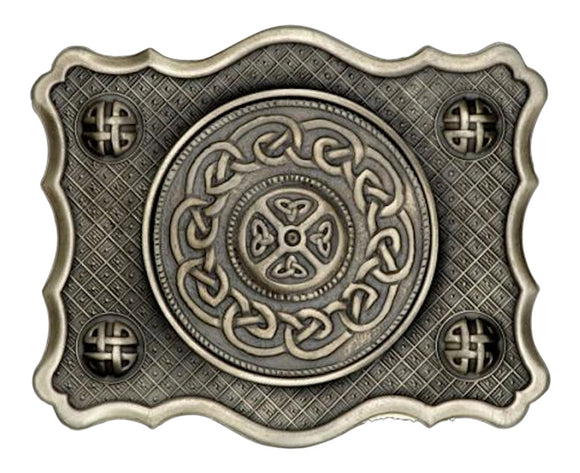 Stunning Art Pewter Kilt Buckle With Celtic Knot Scalloped Design in an Antique Finish