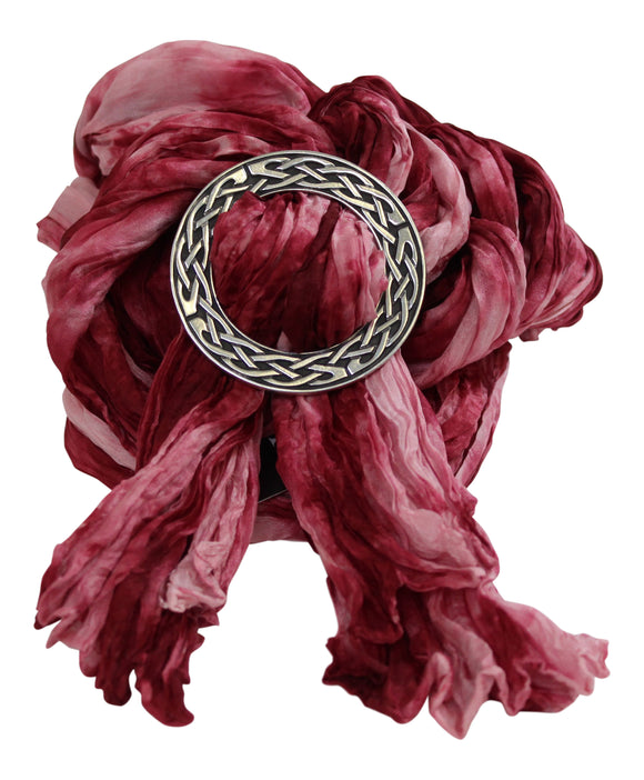 Ladycrow Mixed Pink Pongee Silk Scarf with Celtic Interlace Scarf Ring