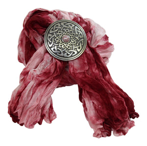 Ladycrow Mixed Pink Pongee Silk Scarf with Celtic Knot Scarf Ring