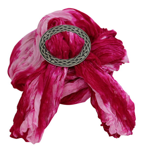 Ladycrow Mixed Pink & White Pongee Silk Scarf with Celtic Interlace Scarf Ring
