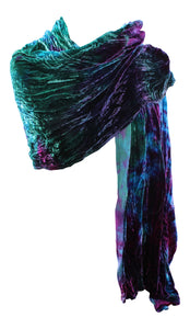 Ladycrow Stunning Single Silk Multi Dyed Velvet Wrap In Air Colours - Blues & Purples