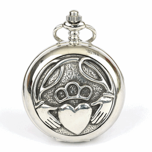 Mechanical Full Hunter Pocket Watch With Antique Irish Claddagh Front Design