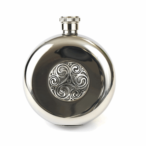 5oz Pocket Hip Flask With Polished Finish Celtic Swirl Detail & Tot Cups