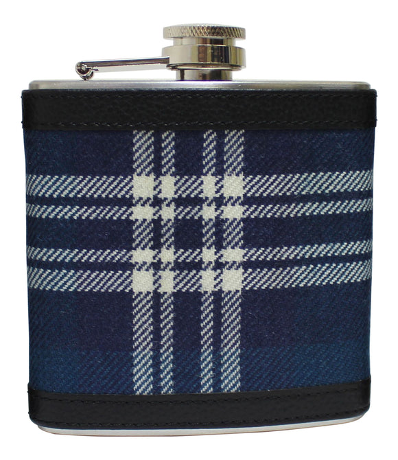 100% Scottish Tartan Wrapped 6oz Stainless Steel Captive Top Pocket Hip Flask - Earl St Andrews
