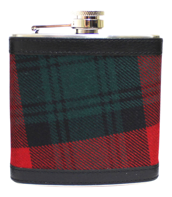 100% Scottish Tartan Wrapped 6oz Stainless Steel Captive Top Pocket Hip Flask - Keir Modern