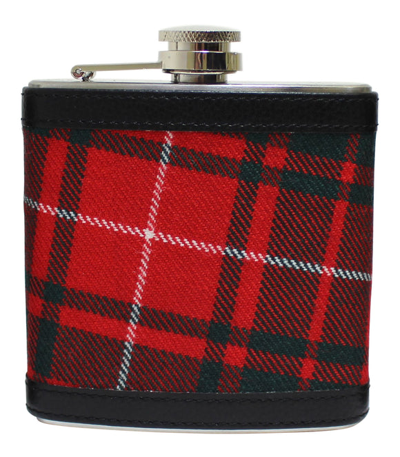 100% Scottish Tartan Wrapped 6oz Stainless Steel Captive Top Pocket Hip Flask - Bruce