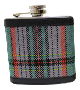 100% Scottish Tartan Wrapped 6oz Stainless Steel Captive Top Pocket Hip Flask - Craig