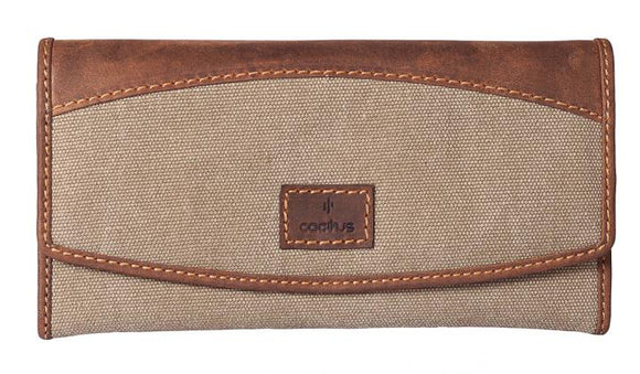 Cactus Ladies Slim Khaki Canvas Flap Over Purse Wallet Mala with RFID Protection