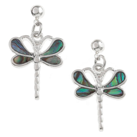 Tide Jewellery Inlaid Paua Shell Green Dragonfly Dangly Earrings