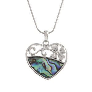 Tide Jewellery Inlaid Paua Shell Heart Flower Necklace