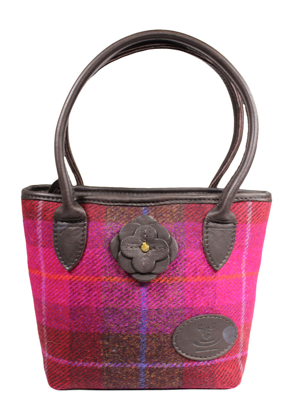 Wild Scottish Deerskin Leather Authentic Purple Harris Tweed Daisy Tote Bag