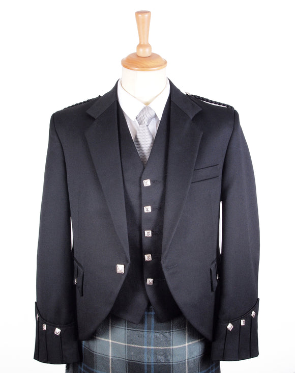 Traditional 13oz Barrathea Wool Black Argyll Jacket and 5 Button Vest - Long Fit