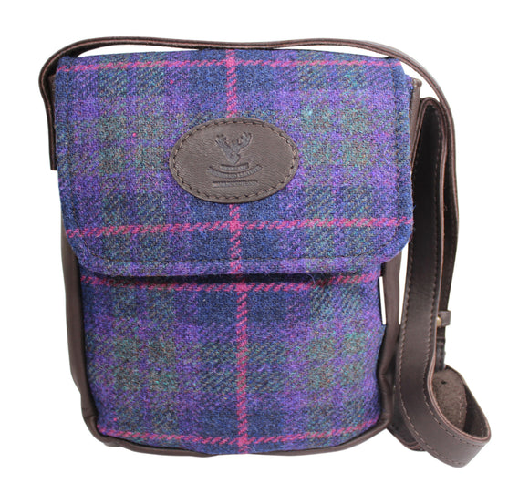 Wild Scottish Deerskin Designer Leather Authentic Purple Tartan Check Harris Tweed Cross Over Bag