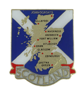 Scotland Map Metal Pin Badge Featuring Aberdeen Edinburgh Glasgow Inverness