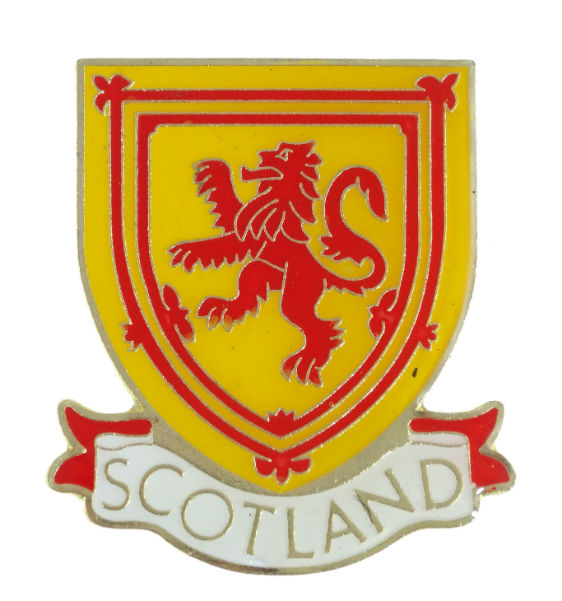 Scottish Lion Rampant Metal Pin Badge with a Scotland Banner