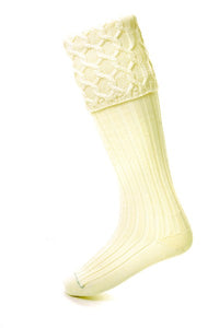 Lewis Cable Knit Ecru Cream Merino Wool Kilt Hose Socks Made in Scotland